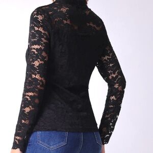 Cache Black Lace Long Sleeve Blouse Size XS